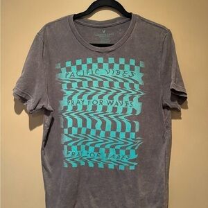 American Eagle Outfitters Charcoal Tee with Teal Graphic - Size M